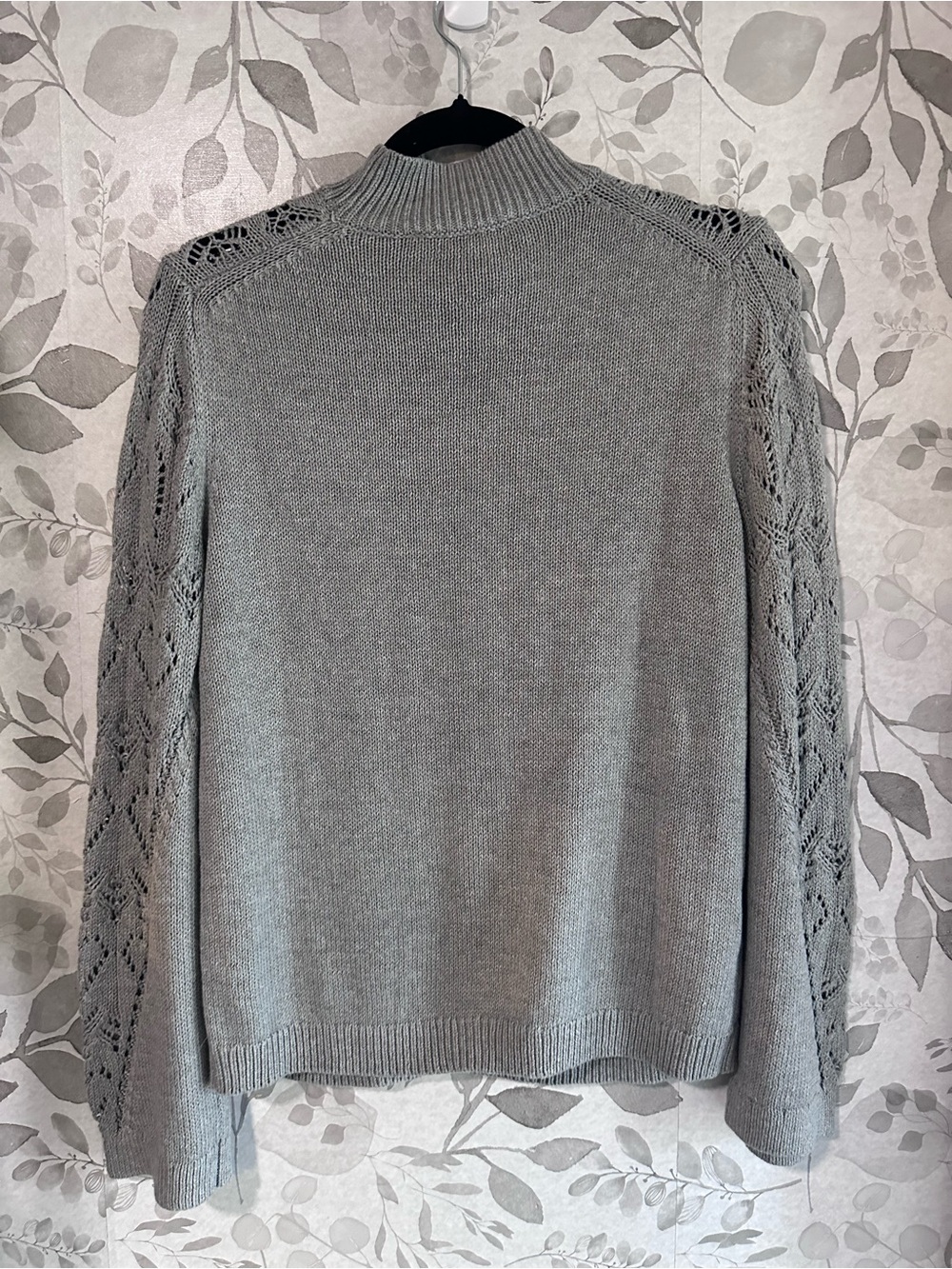 J. Crew NWT Gray Pointelle Flare-Sleeve Sweater sz Med - Picture 8 of 8